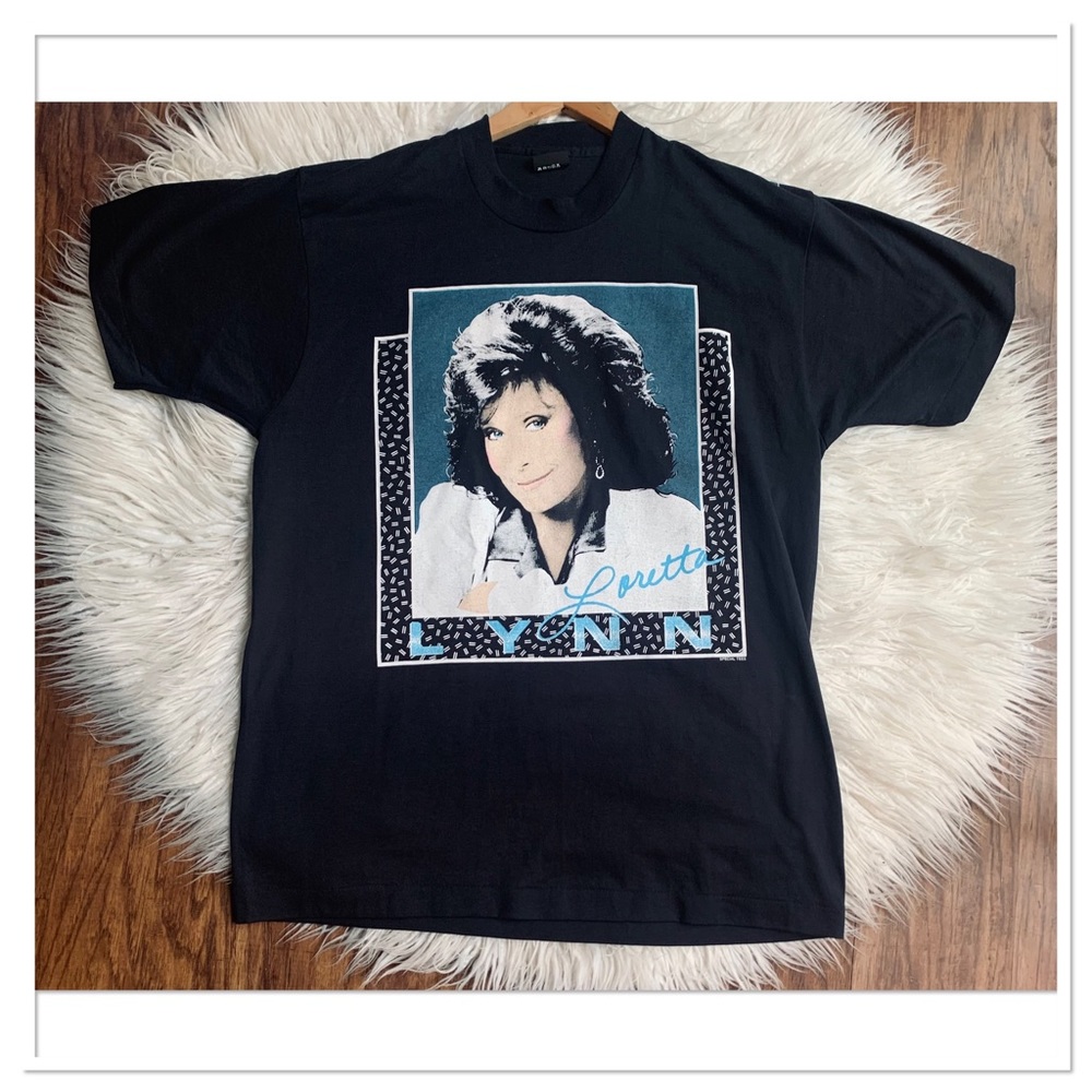 Loretta Lynn Vintage Single Stitch Screen Stars Graphic Tee Shirt Black Size L